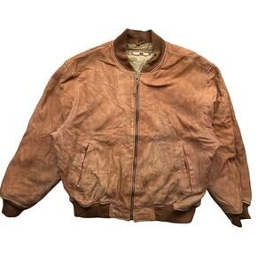 Vintage East Island Suede Leather Bomber Jacket Mens Large Brown Lined